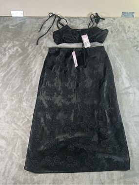 wild fable Black Textured Lace Bralette and skirt set NWT